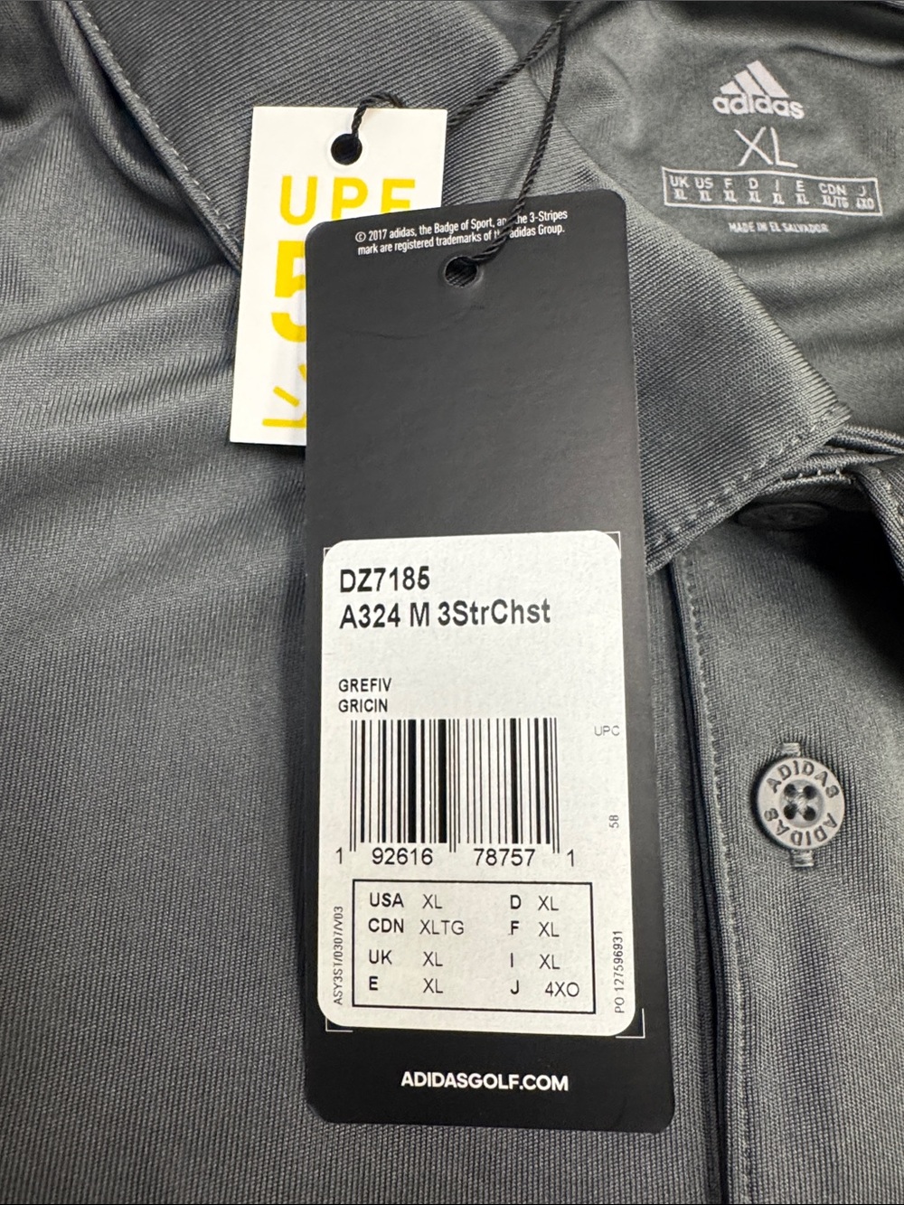 adidas Men's Charcoal Gray Polo Shirt with Tonal Stripes - Picture 8 of 11